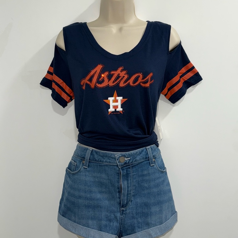 Women's Navy and Orange Astros Cold Shoulder Top